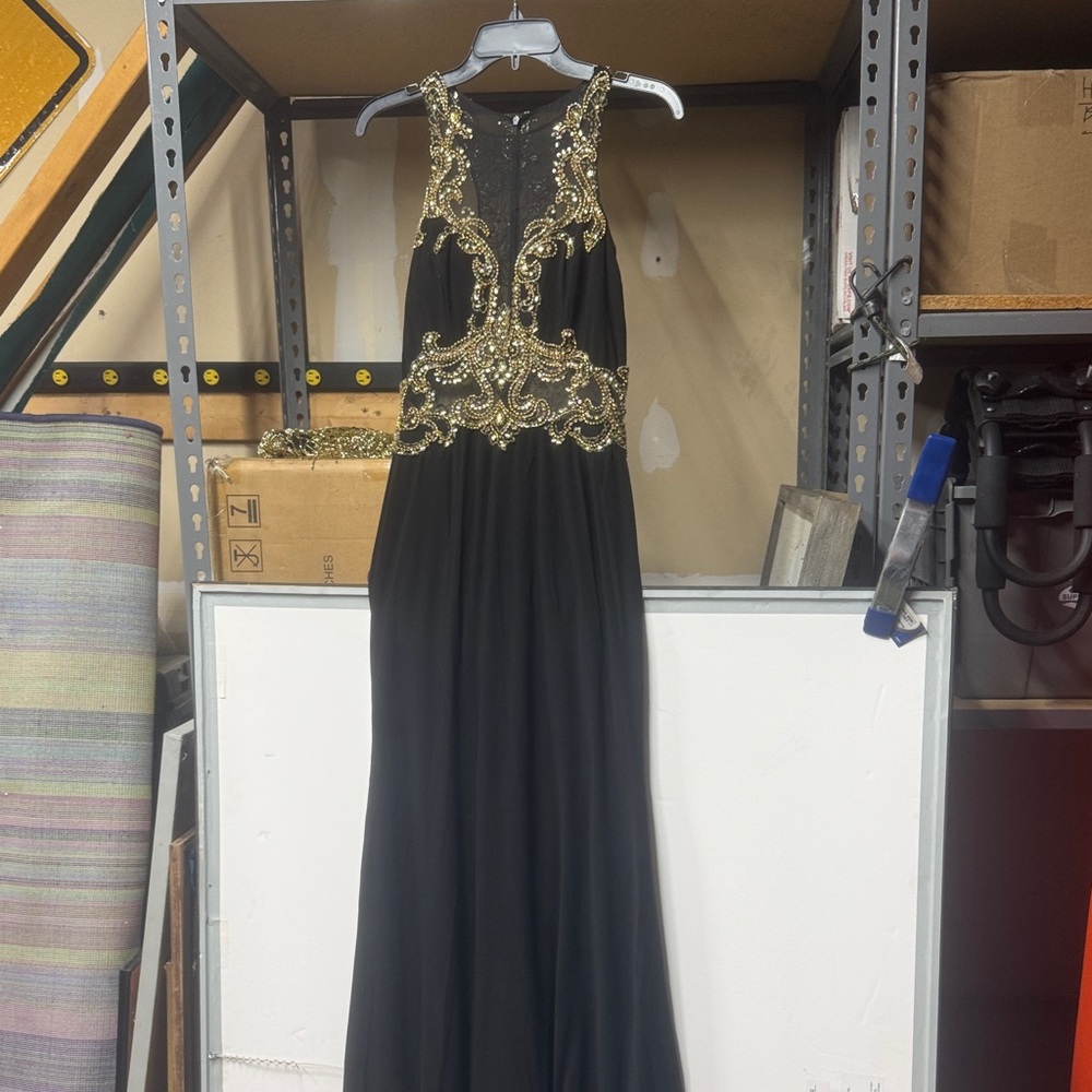 Camille La Vie Black Dress with Gold Embellishments